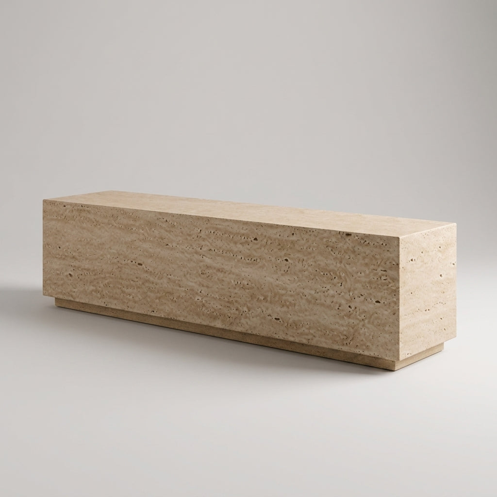 מזנון טרוונטין טבעי | Using the product as a reference, create a distinct second image featuring the same item placed on a light grey background, with a soft shadow cast beneath it t