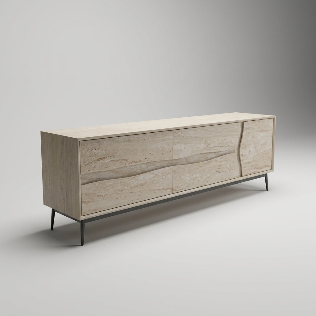 מזנון טרוונטין | Using the product as a reference, create a distinct second image featuring the same item placed on a light grey background, with a soft shadow cast beneath it t